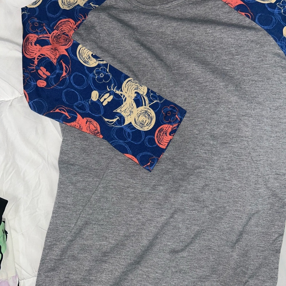 Gray Raglan Shirt with Mickey Mouse Patterned Sleeves
